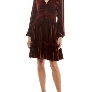 Taylor Velvet Long Sleeve Dress in Rust color
